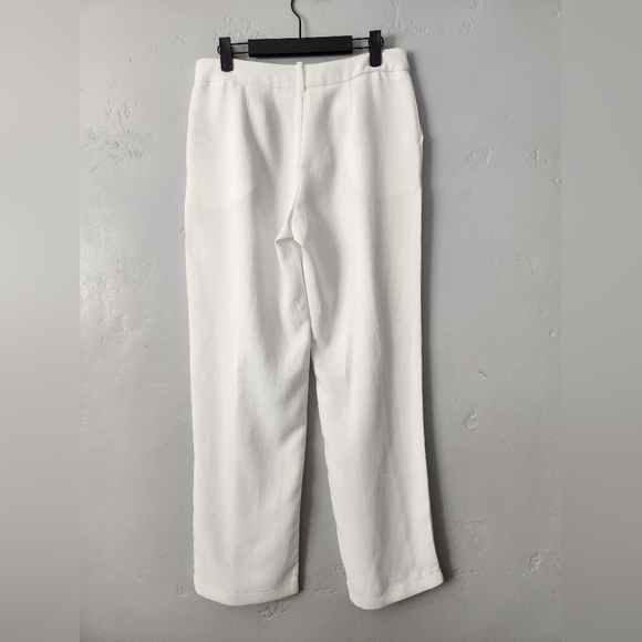 Sophie Rue Crepe Pleat White Straight Wide Leg Trouser Medium - Picture 2 of 7